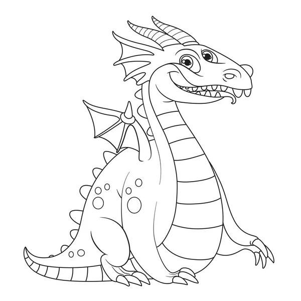 Dragón Gordo Alegre Con Pequeños Contornos Alas Para Colorear Aislado — Vector de stock