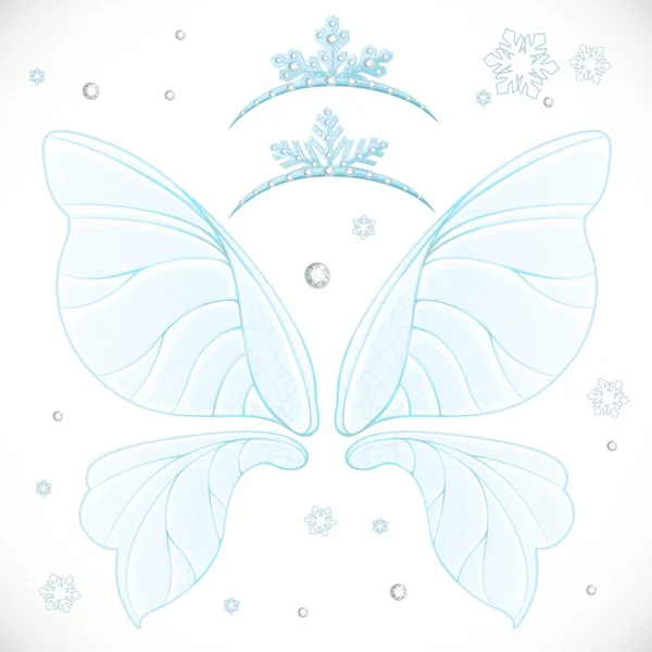 冬季霜冻仙女翅膀 两个头冠捆在白色的背景上 — 图库矢量图片