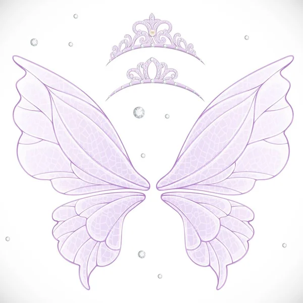魔法仙女翅膀 两个头冠捆在一起 白色背景 — 图库矢量图片