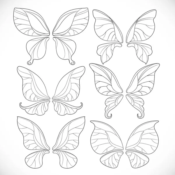 Fairy Wings Different Form Outlines Set Isolated White Background — Stock Vector