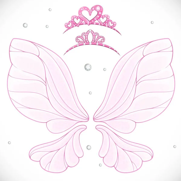 Alas Mágicas Rosadas Con Dos Tiaras Agrupadas Aisladas Sobre Fondo — Vector de stock