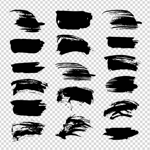 Abstract Black Straight Brush Strokes Set Isolated Imitation Transparent Background — Stock Vector