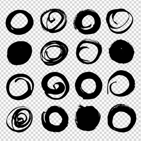 Abstraktní Texturované Černé Kruh Tahy Štětcem Izolované Imitaci Průhledné Pozadí — Stockový vektor