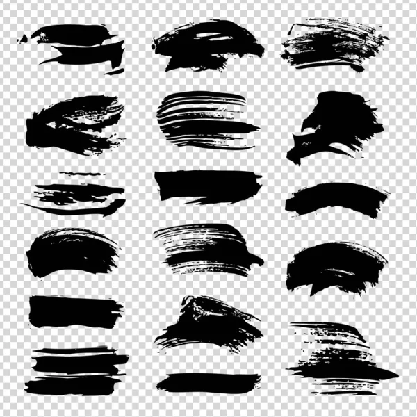 Абстрактные Текстурированные Черные Прямые Мазки Кистью Изолированы Прозрачном Фоне Имитации — стоковый вектор
