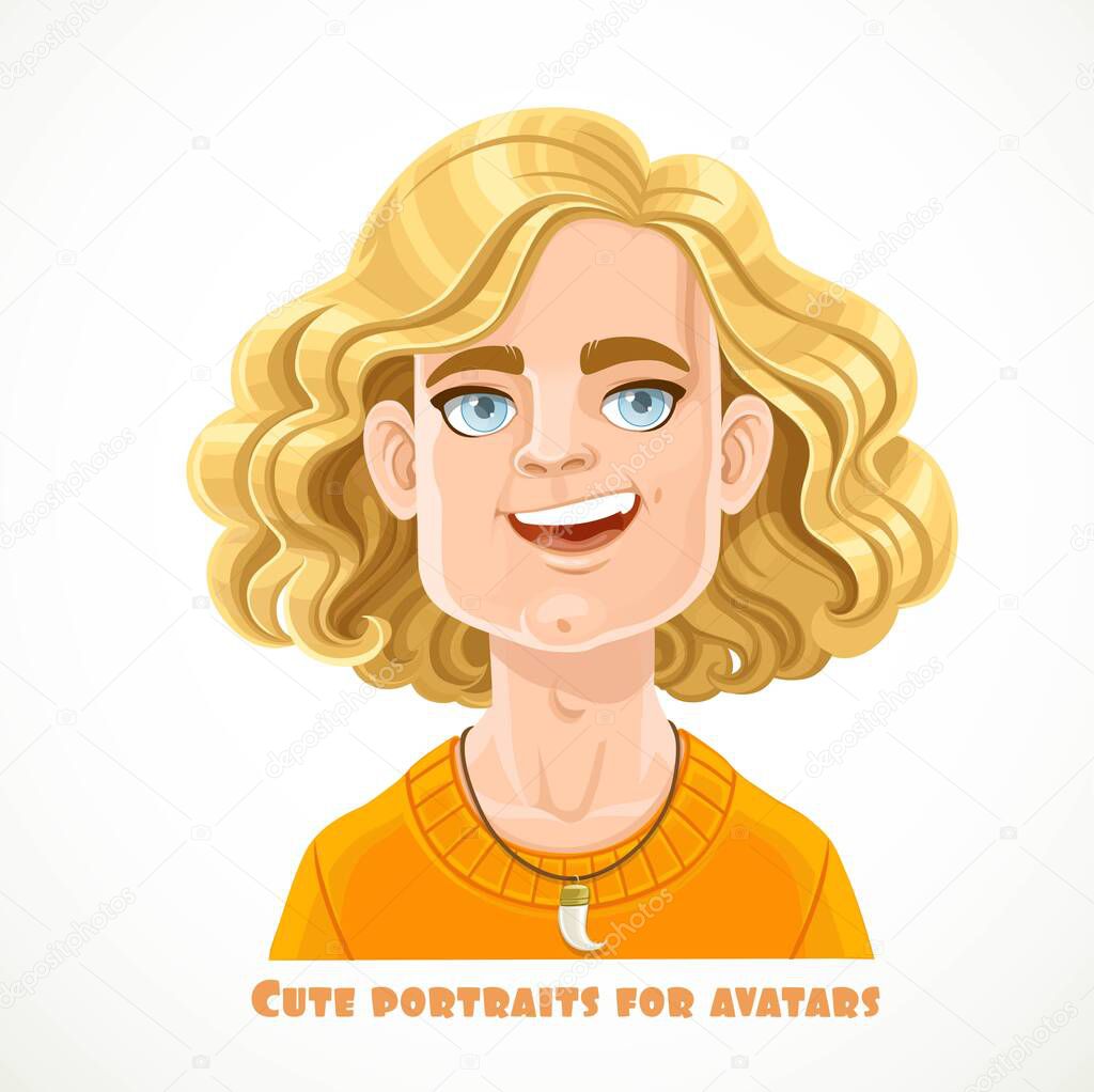 Cute blond long haired men portrait for avatar isolated on a white background