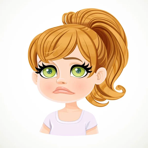 Hermosa Triste Triste Sonrisa Dibujos Animados Chica Pelo Rubio Con — Vector de stock