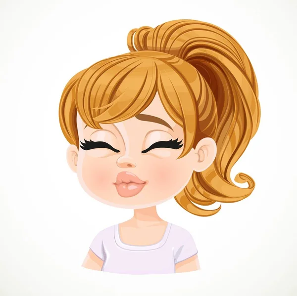 Beaux Baisers Dessin Animé Fille Aux Cheveux Blonds Avec Les — Image vectorielle