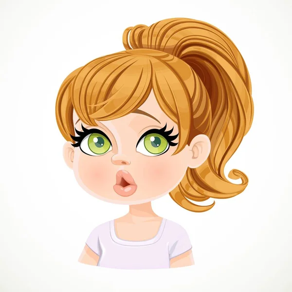 Hermosa Chica Pelo Rubio Dibujos Animados Sorprendida Con Pelo Recogido — Vector de stock