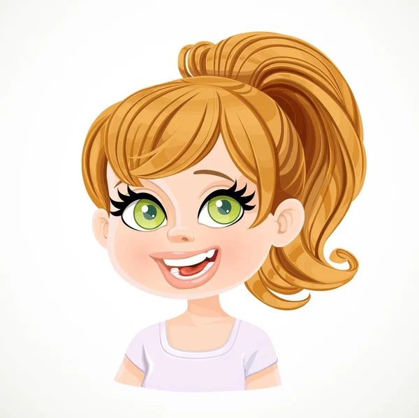 Krásná Nadšená Karikatura Světlovlasá Dívka Vlasy Shromážděné Culíku Portrét Izolované — Stockový vektor