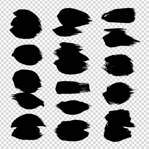 Abstract Black Brush Strokes Big Set Isolated Imitation Transparent Background — Stock Vector