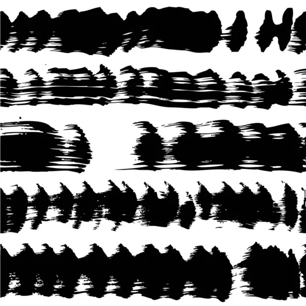 白色背景上抽象的长而有纹理的黑色笔触的无缝图案 — 图库矢量图片
