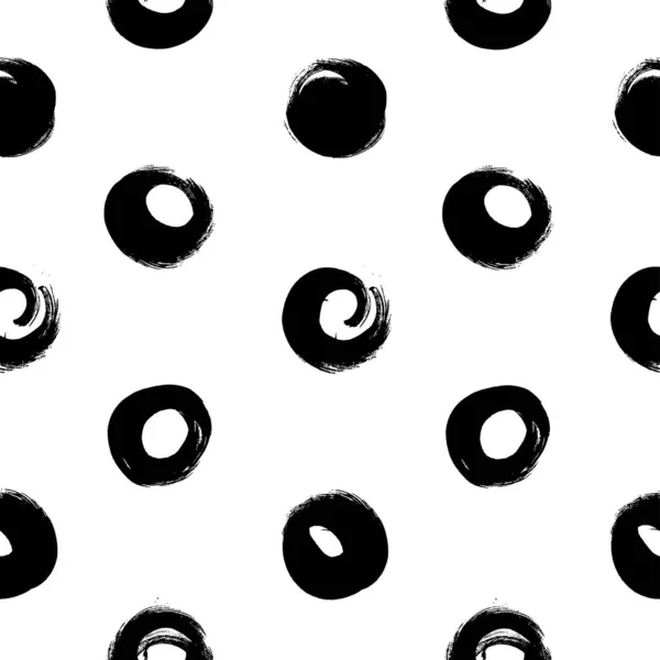 Patrón Sin Costuras Trazos Pincel Negro Texturizado Círculo Abstracto Sobre — Archivo Imágenes Vectoriales