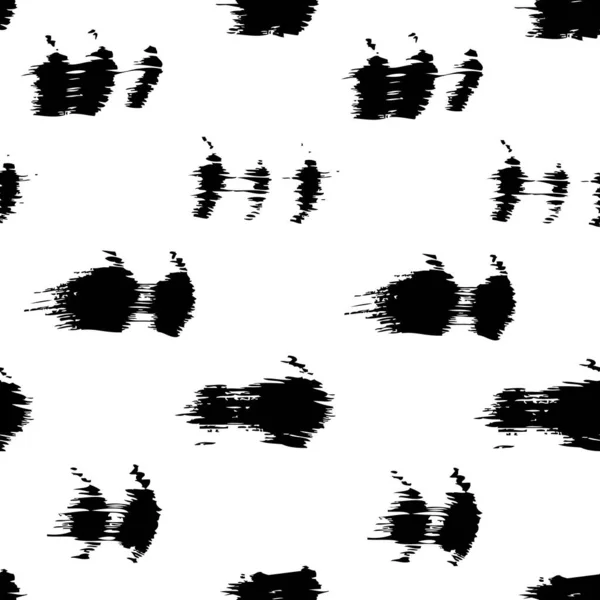 Sömlöst Mönster Från Abstrakta Korta Strukturerade Svarta Penseldrag Vit Bakgrund — Stock vektor