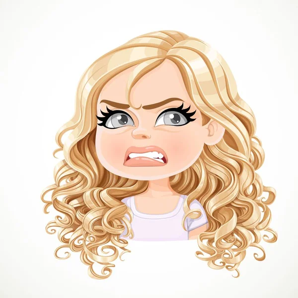 Schöne Lieblos Cartoon Blonde Mädchen Mit Herrlichen Lockigen Haaren Porträt — Stockvektor