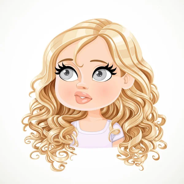 Beautiful Bewildered Cartoon Blond Girl Magnificent Curly Hair Portrait Isolated — Stock Vector