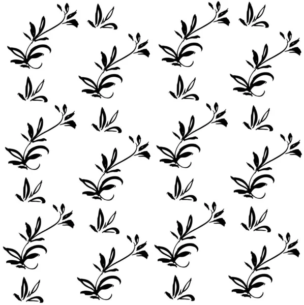 用刷子在白色背景上以浓密的笔触描绘的小枝和树叶做成的无缝装饰品 — 图库矢量图片