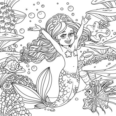Su altı dünyasında mercanları, yosunları, deniz şakayıkları ve karikatürleri olan tatlı, mutlu bir deniz kızı.