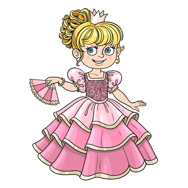 Preciosa Princesa Con Abanico Mano Aislado Sobre Fondo Blanco — Vector de stock