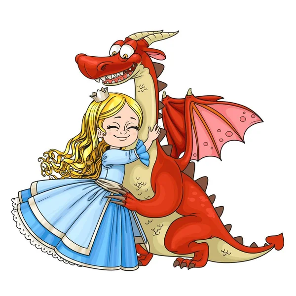 Petite Princesse Câlins Dragon Isolé Sur Fond Blanc — Image vectorielle