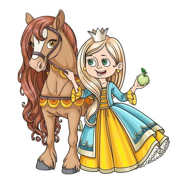 Princesa Bonita Com Cavalo Isolado Fundo Branco —  Vetores de Stock