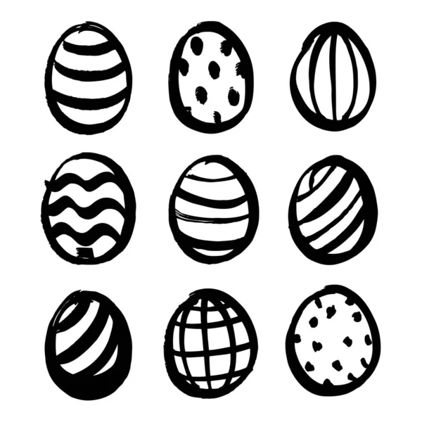 Huevos Pascua Pintados Con Pinceladas Negras Aisladas Sobre Fondo Blanco — Vector de stock