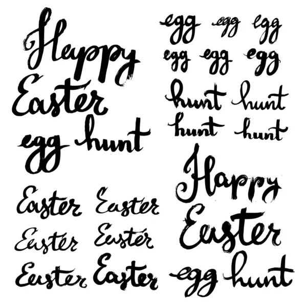 Happy Easter Egg Hunt Strokes Escritos Tinta Preta Espessa Isolada — Vetor de Stock