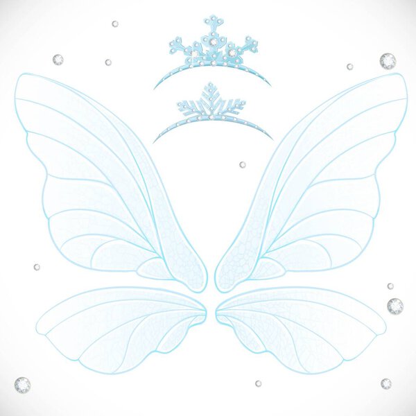 Fairy white wings with tiaras bundled isolated on a white background
