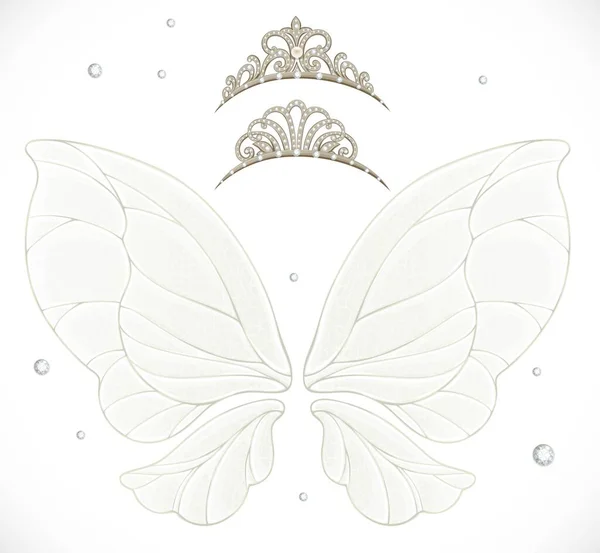 Fairy Blue Winter Wings Snow Tiaras Bundled Isolated White Background — Stock Vector