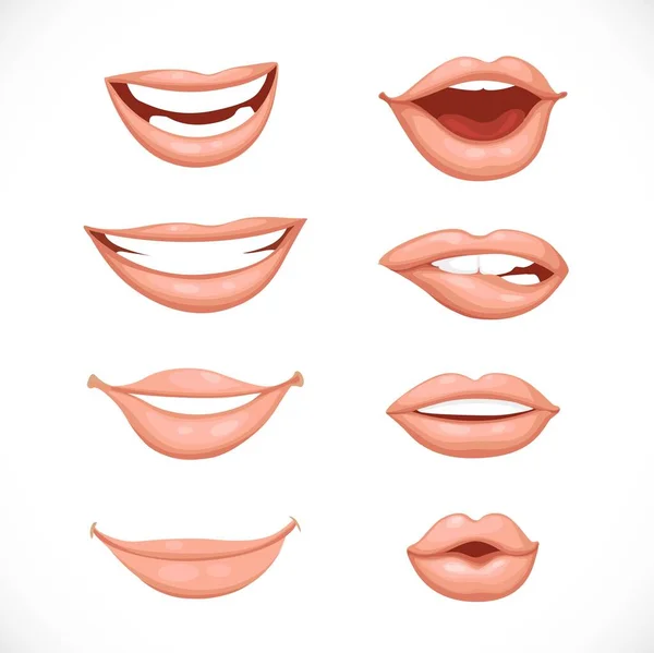 Weibliche Lippen Naturfarben Isoliert Auf Weißem Hintergrund — Stockvektor