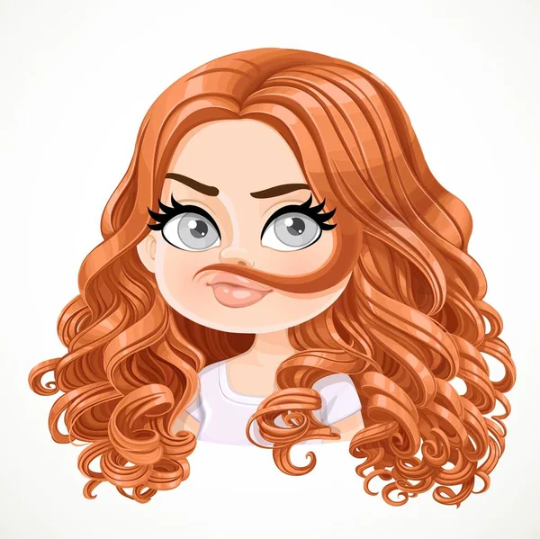 Beautiful Silly Makes Mustache Out Hair Cartoon Brunette Girl Brown — Stock Vector