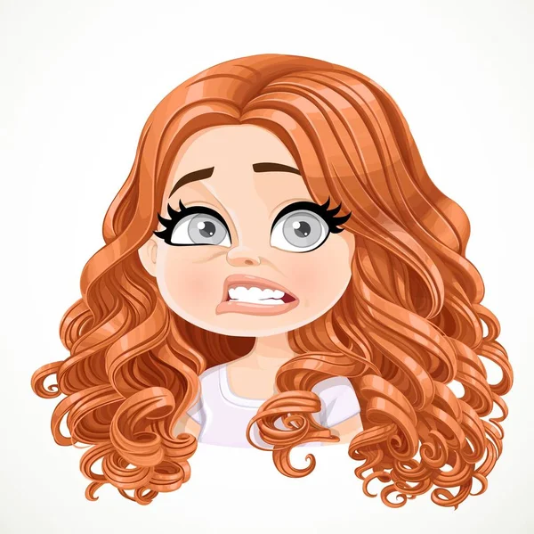 Mooie Geschokt Cartoon Brunette Meisje Met Bruin Haar Portret Geïsoleerd — Stockvector