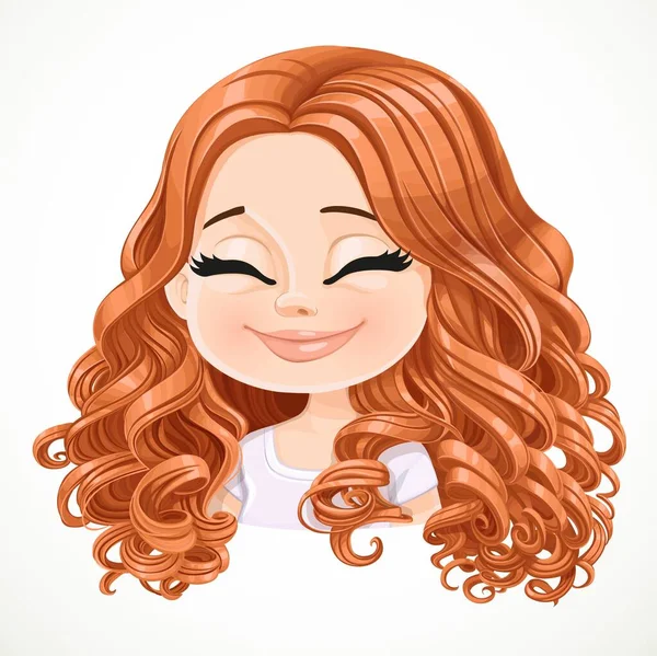 Beautiful Serene Joy Cartoon Brunette Girl Brown Hair Portrait Isolated — Stock Vector