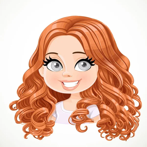 Krásná Radostně Usmívající Dívka Nádhernými Velkými Kudrlinkami Vlasy Portrét Izolované — Stockový vektor