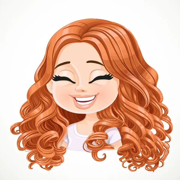 Beautiful Happy Cartoon Brunette Girl Brown Hair Portrait Isolated White — Stock Vector
