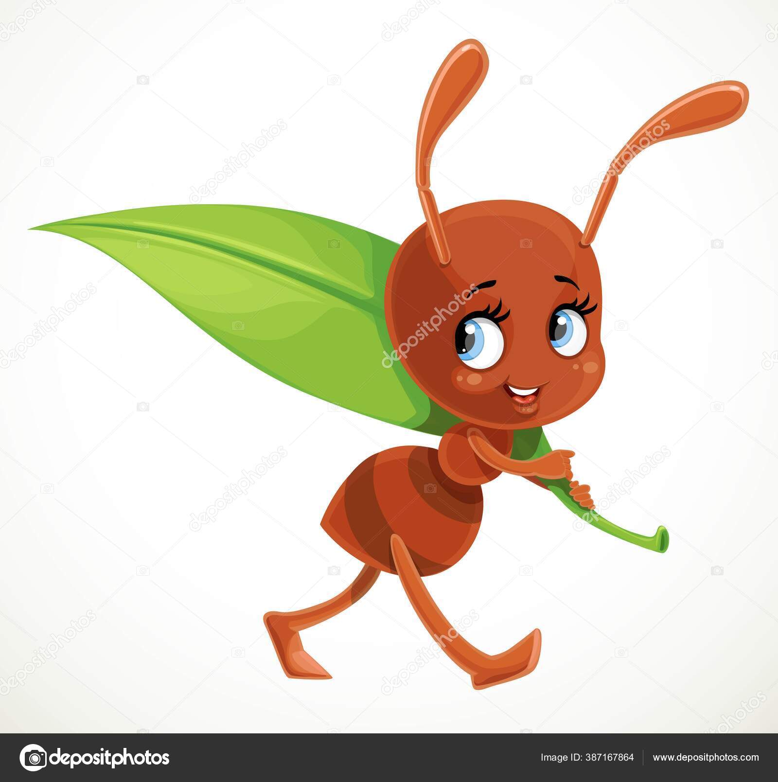 Formiga Desenho Animado Bonito Transportar Grande Lâmina Suculenta Verde  Grama Vetor de ©yadviga 387167864, image size:1600x1608