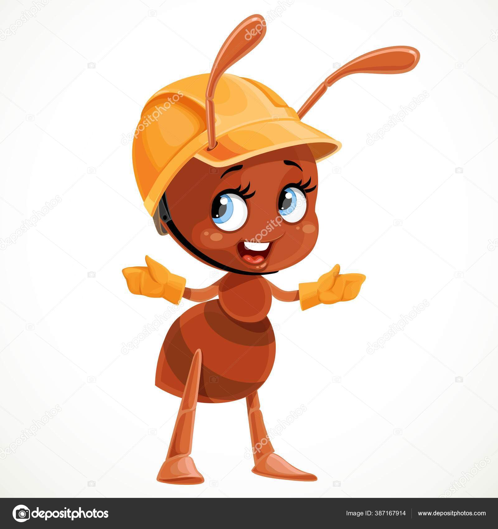 Formiga Desenho Animado Bonito Capacete Construção Mostra Para Lado Diz  Vetor de ©yadviga 387167914, image size:1600x1700