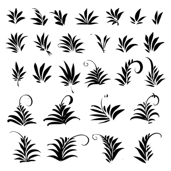 Twigs Leaves Strokes Painted Thick Paint Isolated White Background — Stock Vector