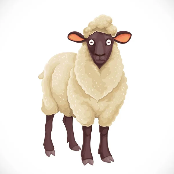 Carino Scuro Cartone Animato Pecore Con Lana Lussureggiante Bianca Isolato — Vettoriale Stock