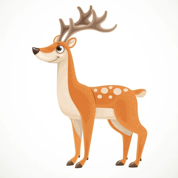 Cartoon Spotted Deer Isolated White Background — Stock Vector