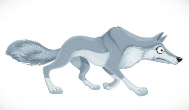 Wild cartoon wolf run forward isolated on white background clipart