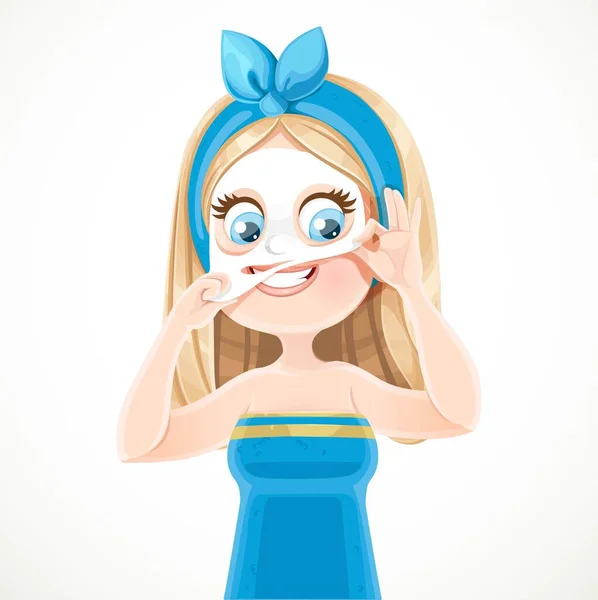Jolie Fille Blonde Dans Une Serviette Bain Bleue Les Cheveux — Image vectorielle