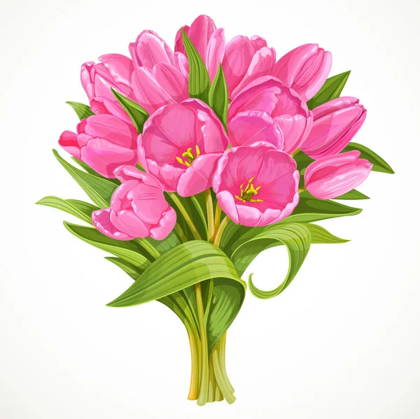 Ramo Tulipanes Rosados Aislados Sobre Fondo Blanco — Vector de stock