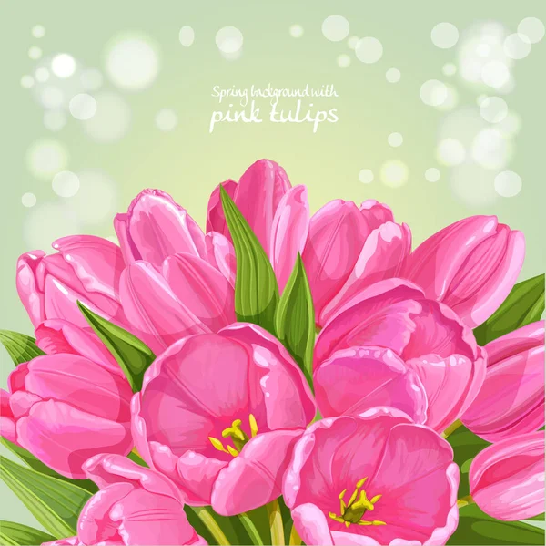 Fondo Verde Tulipanes Rosados — Vector de stock