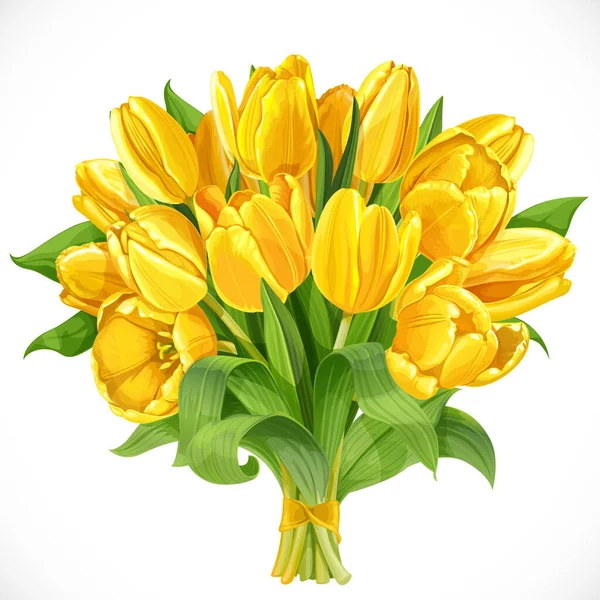 Bouquet Yellow Tulips Isolated White Background — Stock Vector