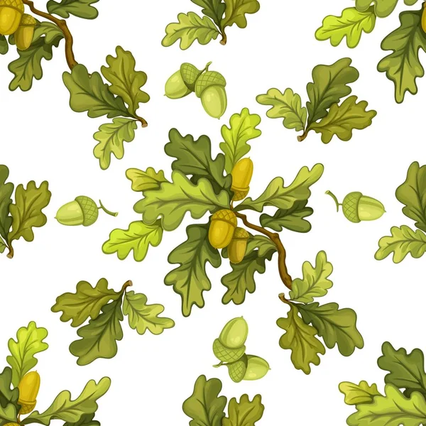 Modèle Sans Couture Partir Branches Chêne Avec Des Feuilles Vertes — Image vectorielle