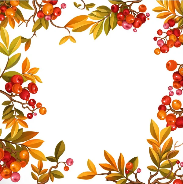 白い背景に孤立した葉や赤い果実の枝からのフレーム — ストックベクタ