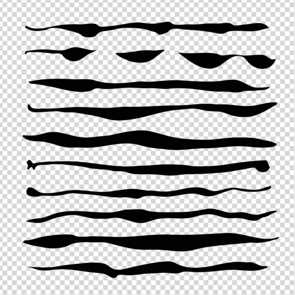 Pinceau Abstrait Noir Longs Traits Minces Isolés Sur Fond Transparent — Image vectorielle
