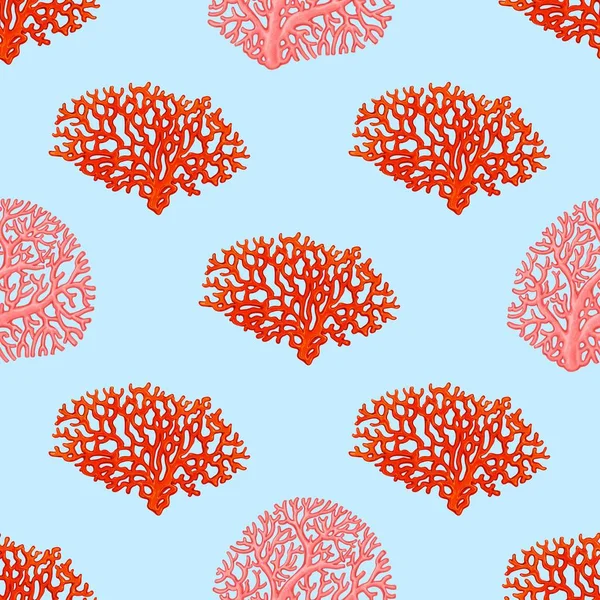 Seamless Pattern Red Pink Corals Sea Life White Background — Stock Vector