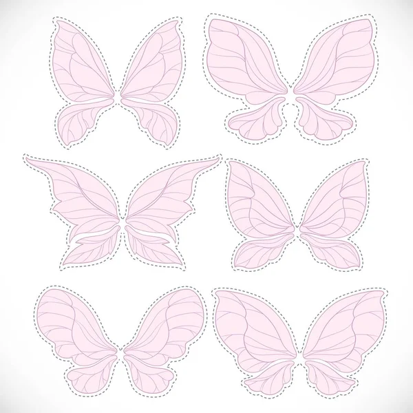 Alas Hadas Rosadas Con Contorno Puntos Para Conjunto Corte Aislado — Vector de stock