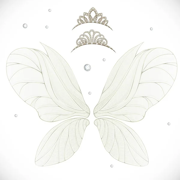 Fairy Wings Gold Tiaras Bundled Isolated White Background — Stock Vector